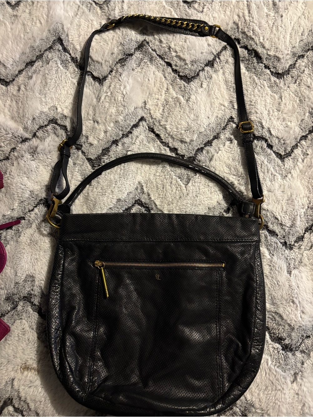 Elliott Lucca Black Leather Shoulder Bag with Gold Hardware